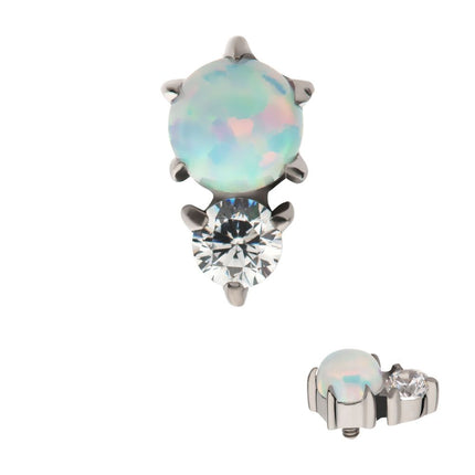 Invictus Titanium Internally Threaded with Prong Set Round White Opal & Clear CZ Top