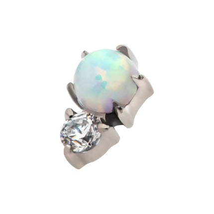 Invictus Titanium Internally Threaded with Prong Set Round White Opal & Clear CZ Top