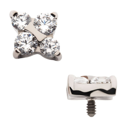 Invictus Titanium Internally Threaded with 4-Prong Set Round CZ with Crux Shape Top