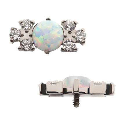 Invictus Titanium Internally Threaded with 3-Cluster CZ & Centerpiece Synthetic Opal Top