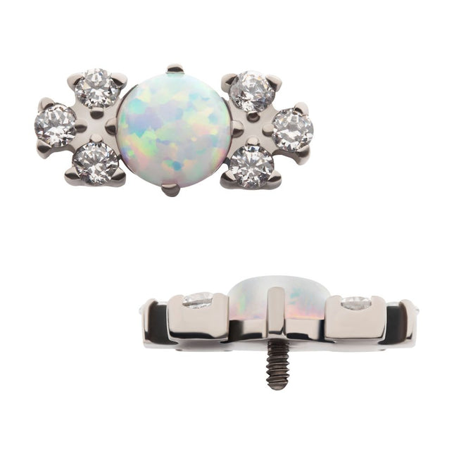 Invictus Titanium Internally Threaded with 3-Cluster CZ & Centerpiece Synthetic Opal Top