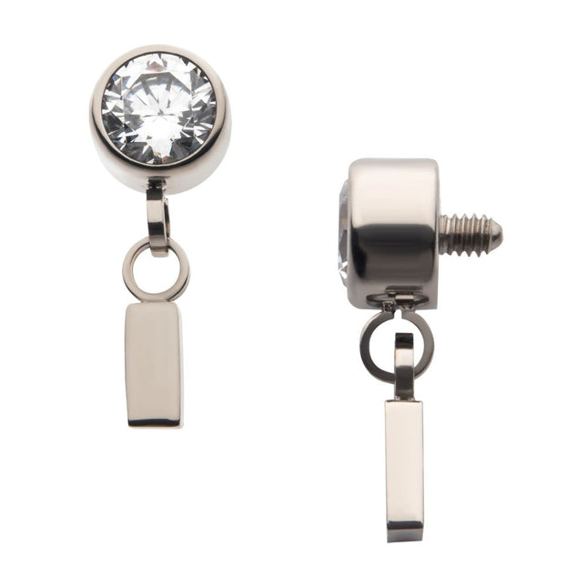 Invictus Titanium Internally Threaded Bezel Set CZ with Dangling Bar Top