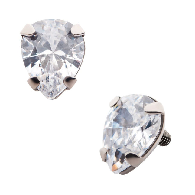 Invictus Titanium Internally Threaded with 4-Prong Set CZ Pear-Shaped Top