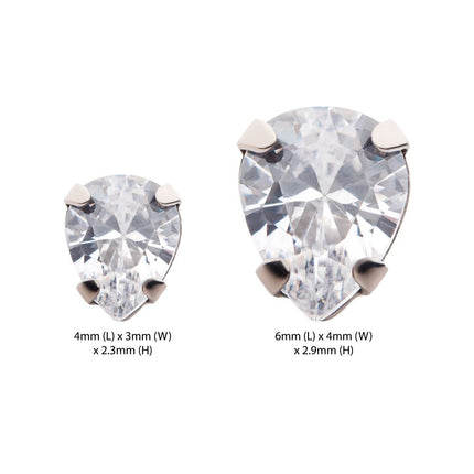 Invictus Titanium Internally Threaded with 4-Prong Set CZ Pear-Shaped Top
