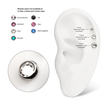 Invictus 16g Titanium Internally Threaded Low Profile Bezel Set Swarovski Crystal Dermal Top