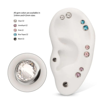 Invictus 1.6mm (14g) Titanium Internally Threaded Round Bezel Set Inverse Gem Top