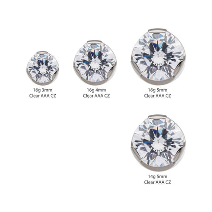 Invictus Titanium Internally Threaded with Prong Set Semi-Bezel Clear Gem Top
