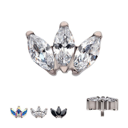 Invictus Titanium Internally Threaded with Prong Set Marquise CZ 3-Cluster Top