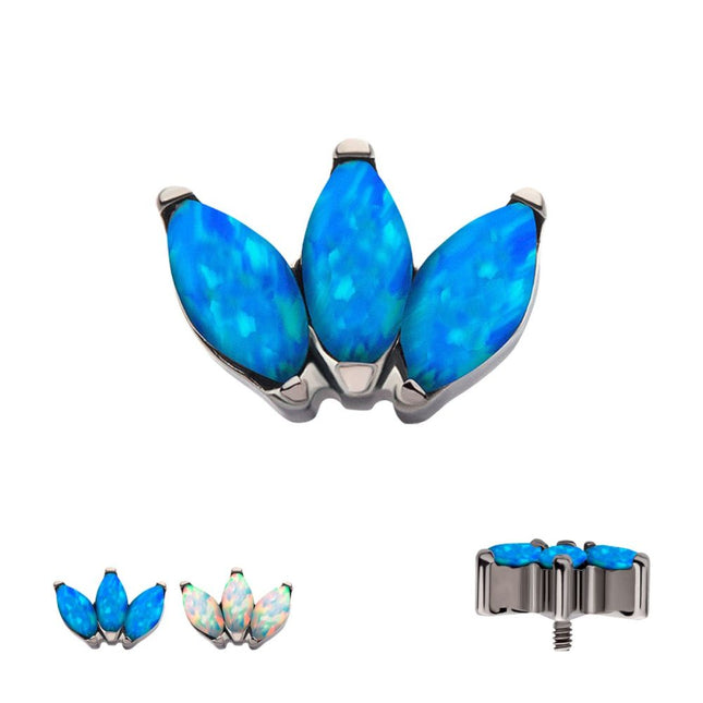 Invictus Titanium Internally Threaded with Prong Set Marquise Opal  3-Cluster Top