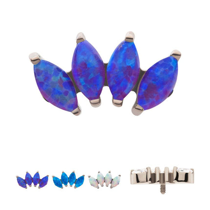 Invictus Titanium Internally Threaded with Prong Set Marquise Opal 4-Cluster Top