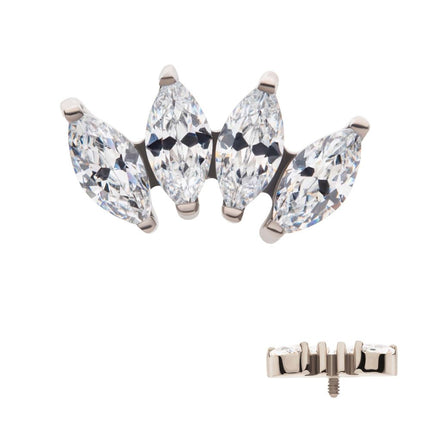 Invictus Titanium Internally Threaded with Prong Set Marquise CZ 4-Cluster Top