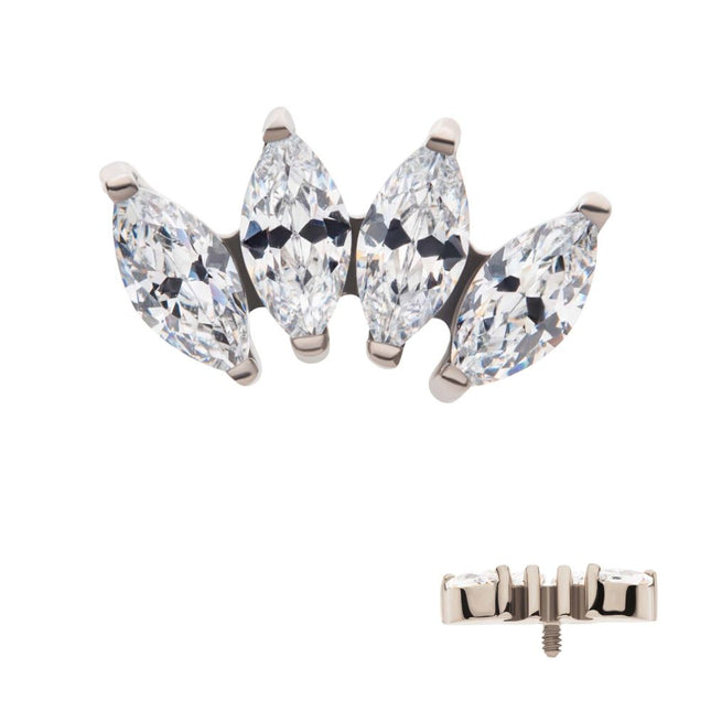 Invictus Titanium Internally Threaded with Prong Set Marquise CZ 4-Cluster Top