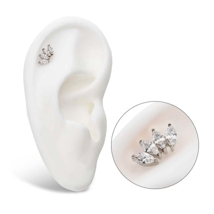 Invictus Titanium Internally Threaded with Prong Set Marquise CZ 4-Cluster Top