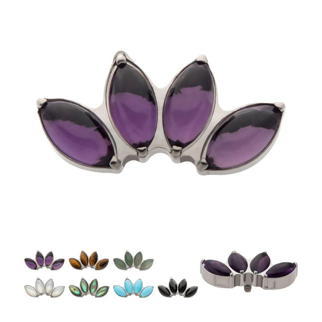 Invictus Titanium Internally Threaded with Prong Set 4-Cluster Marquise Stones Fan Shape Top