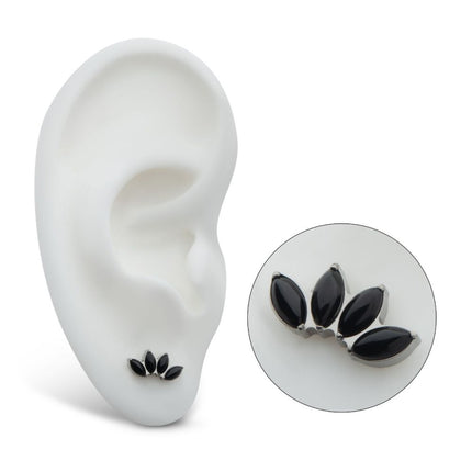 Invictus Titanium Internally Threaded with Prong Set 4-Cluster Marquise Stones Fan Shape Top