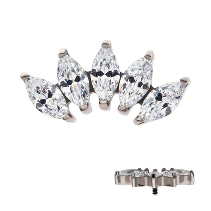 Invictus Titanium Internally Threaded with Prong Set Marquise CZ 5-Cluster Top