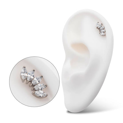 Invictus Titanium Internally Threaded with Prong Set Marquise CZ 5-Cluster Top