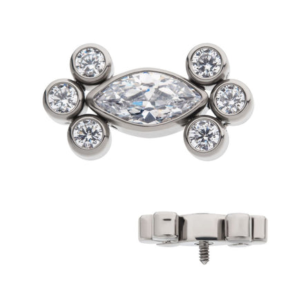 Invictus Titanium Internally Threaded with Clustered Bezel Set Marquise & Round CZ Top