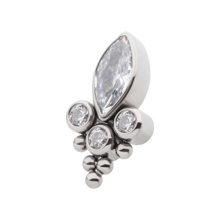Invictus Titanium Internally Threaded with Clustered Beads, Bezel Set Marquise & Round CZ Top