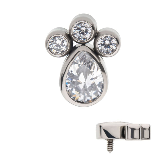 Invictus Titanium Internally Threaded with Clustered Bezel Set Teardrop & Round CZ Top