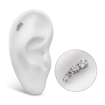 Invictus Titanium Internally Threaded with Prong Set CZ Staggered 4-Cluster Top (Right Ear)