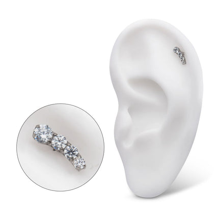 Invictus Titanium Internally Threaded with Prong Set CZ Staggered 4-Cluster Top (Left Ear)