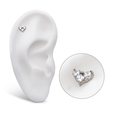 Invictus Titanium Internally Threaded with Prong Set Round & Princess Gem 3-Cluster Heart Shape Top