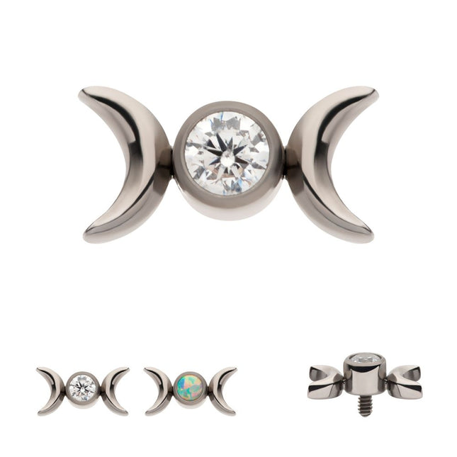 Invictus Titanium Internally Threaded Bezel Set Gem/Opal Triple Moon Phase Top