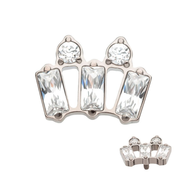Invictus Titanium Internally Threaded with Alternating Baguette & Round CZ Cluster Top