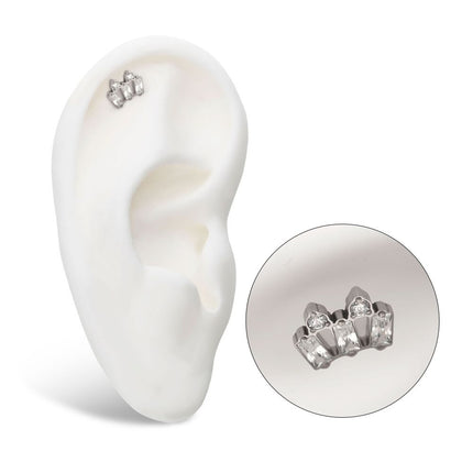 Invictus Titanium Internally Threaded with Alternating Baguette & Round CZ Cluster Top