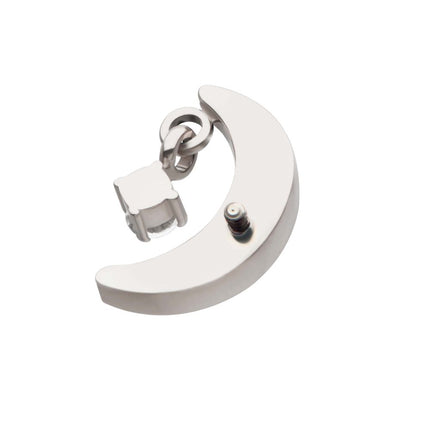 Invictus Titanium Internally Threaded Crescent Moon Top with Dangle Pronged Round CZ