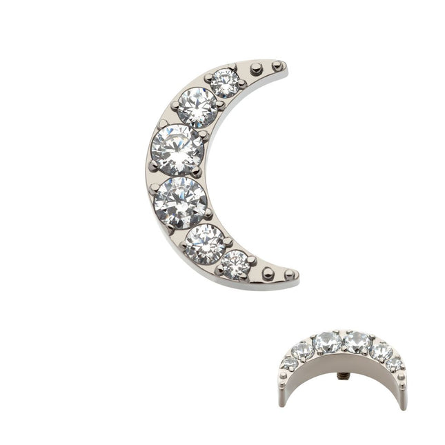 Invictus Titanium Internally Threaded with Pave Set CZ Crescent Moon Top
