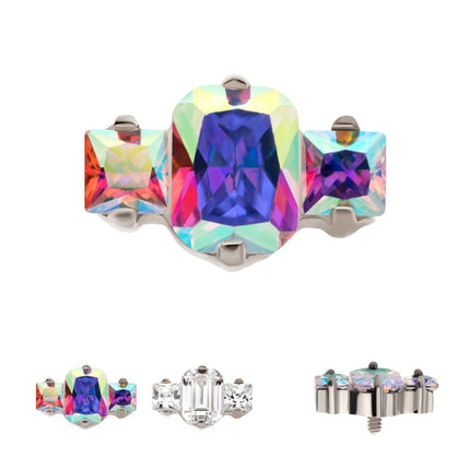 Invictus Titanium Internally Threaded Prong Set Emerald Cut & Princess Gem 3-Cluster Top
