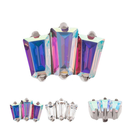 Invictus Titanium Internally Threaded Prong Set Baguette CZ 3-Cluster Top