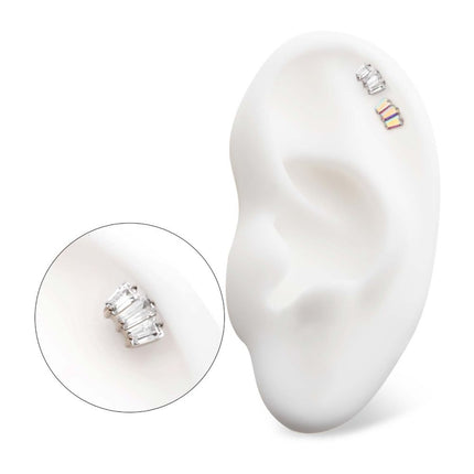 Invictus Titanium Internally Threaded Prong Set Baguette CZ 3-Cluster Top