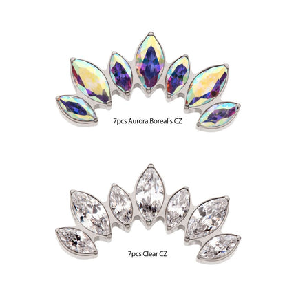 Invictus Titanium Internally Threaded with Prong Set Marquise Clear CZ 7-Cluster Fan Shape Top
