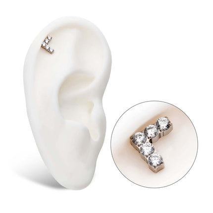 Invictus Titanium Internally Threaded with Prong Set Round Clear CZ Chevron Shape Top