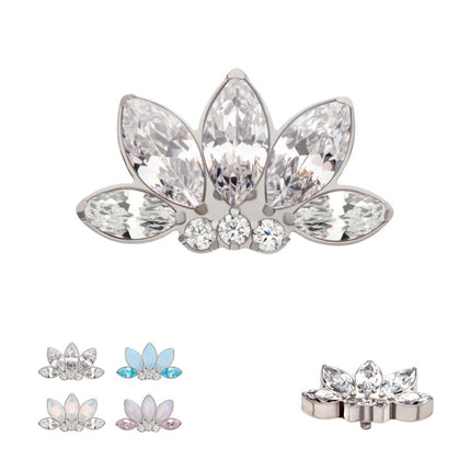 Invictus Titanium Internally Threaded 5-Cluster Marquise Opalite/CZ with Round Clear CZ Fan Shape Top