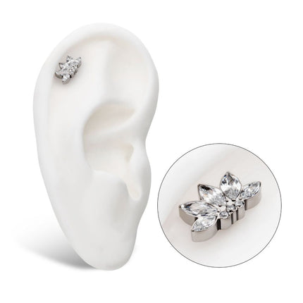 Invictus Titanium Internally Threaded 5-Cluster Marquise Opalite/CZ with Round Clear CZ Fan Shape Top
