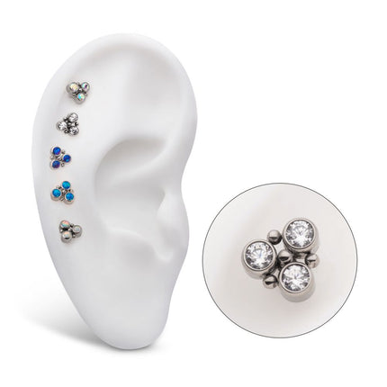 Invictus Titanium Internally Threaded 4-Bead Bezel Round CZ/Opal 3-Cluster Top