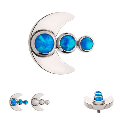 Invictus Titanium Internally Threaded 3-Cluster Bezel Set Gem/Opal Crescent Moon Top