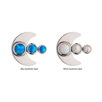 Invictus Titanium Internally Threaded 3-Cluster Bezel Set Gem/Opal Crescent Moon Top
