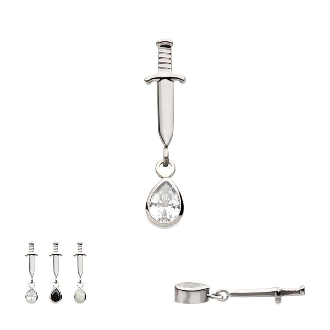 Invictus Titanium Internally Threaded Dangle Bezel Teardrop Gem Dagger Top