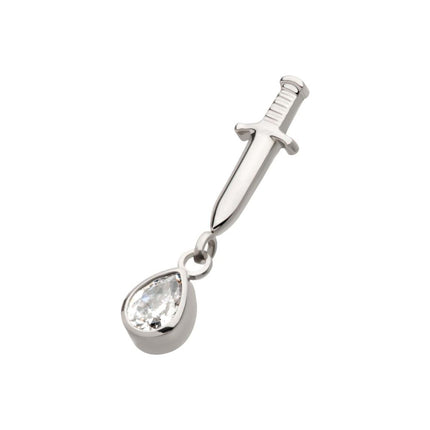 Invictus Titanium Internally Threaded Dangle Bezel Teardrop Gem Dagger Top