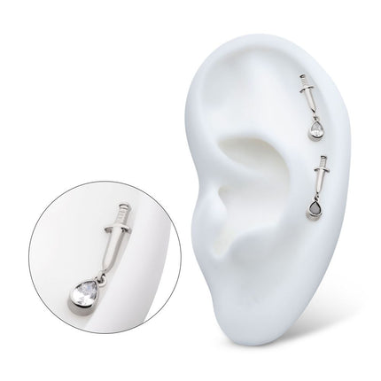 Invictus Titanium Internally Threaded Dangle Bezel Teardrop Gem Dagger Top