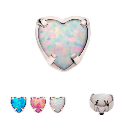 Invictus Titanium Internally Threaded with Prong Set Opal Heart Top