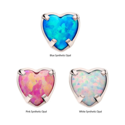 Invictus Titanium Internally Threaded with Prong Set Opal Heart Top