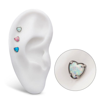 Invictus Titanium Internally Threaded with Prong Set Opal Heart Top