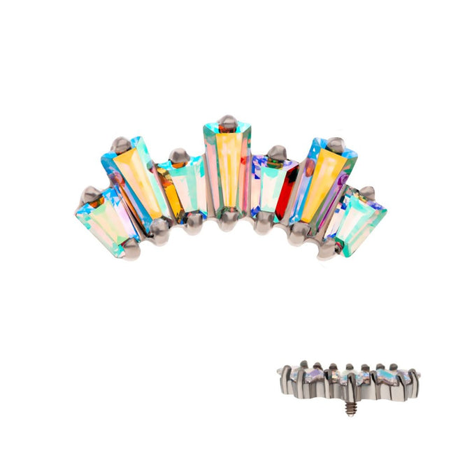 Invictus Titanium Internally Threaded Prong Set Baguette CZ 7-Cluster Fan Shape Top