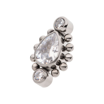 Invictus Titanium Internally Threaded with Bezel Set Round CZ & Beads Around Teardrop CZ Top